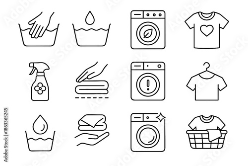 Careful hygiene fashion awareness icons textile laundry washing slow icon longevity vector