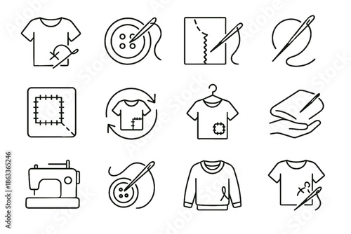 Slow icon thread fashion extend clothing repair needle button vector icons patch