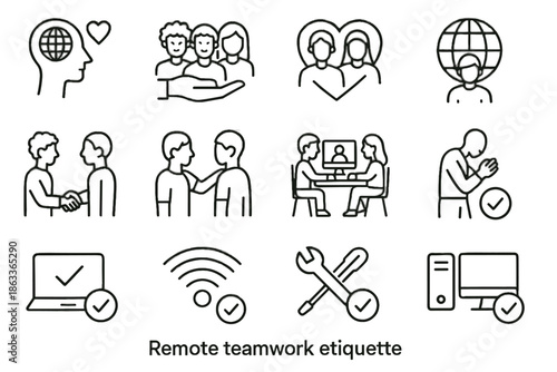 Mindful icon behavior remote global etiquette cultural care awareness teamwork vector inclusive