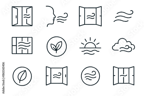Calm airflow opening open soft ritual vector icons oxygen icon morning intake