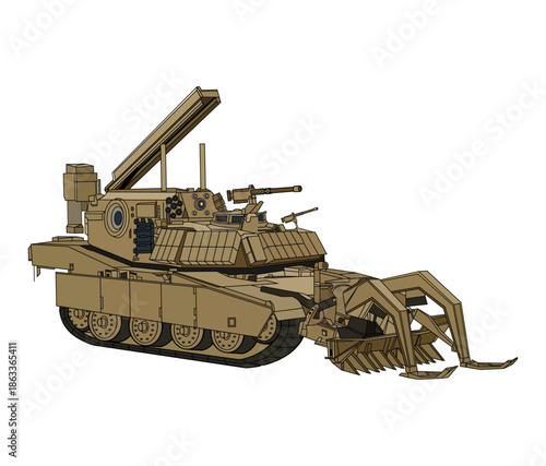 M1150 Assault Breacher Vehicle “Shredder” Vector – Editable Military Tank Illustration