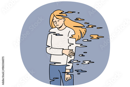 Depressed woman feels personality breakdown due to dependence on antidepressants and narcotic substances. Problems of uncontrolled use of antidepressants in girl suffering from stress and frustration