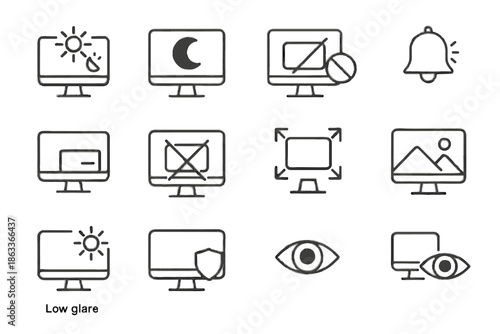 Vector visual mode icon calm icons distraction control coworking display screen brightness