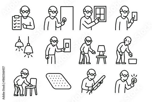 Home check vector night icon latch door safety elderly checklist lamp stable