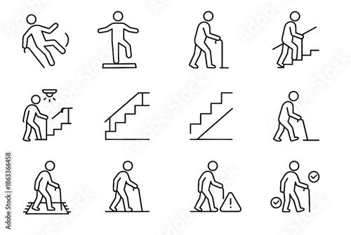 Safety handrail carpet stair icon floor steps edge vector balance elderly icons