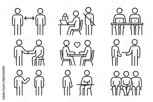Shared etiquette respectful gestures personal desk privacy neutral polite coworking icon vector