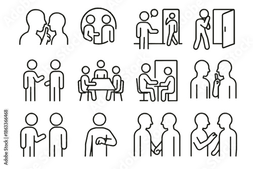 Icon vector coworking meeting use quiet cues whisper hallway awareness area icons