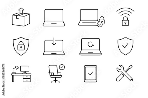 Onboarding secure scan setup ready remote vector icons workspace equipment device icon
