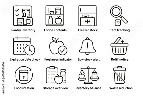 Grocery icons notice freshness alert food vector pantry freezer inventory smart icon