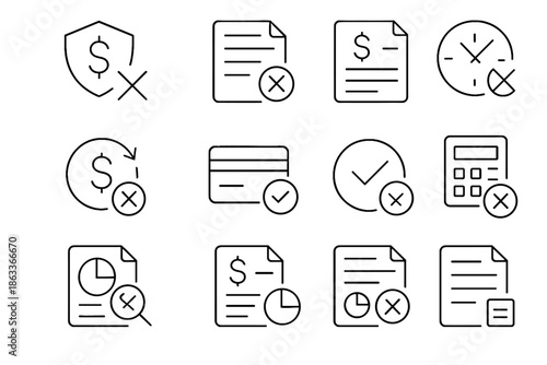 Invoice billing final subscription finance set icon reversal breakdown closure vector prorated