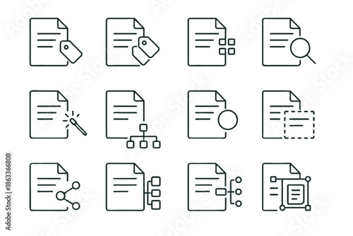 File icons metadata keyword tagging semantic vector icon tags minimalist data document