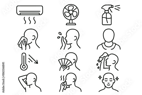 Heatwave fan mist cooling quick refresh icon heat down towel vector icons