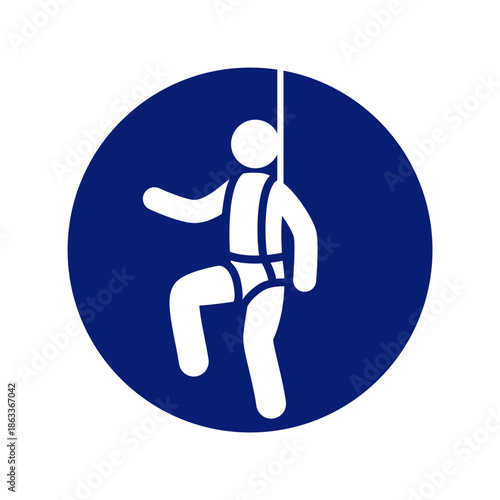 classic safety harness required work site sign in blue circle symbol vector isolated on transparent background