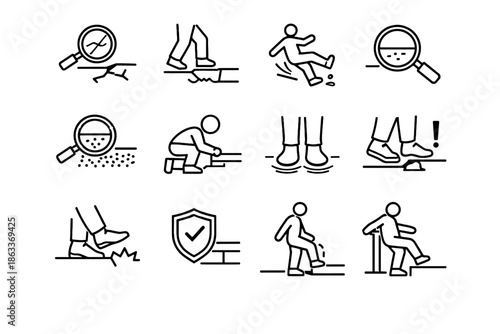 Vector fall surface trip urban icon cue curb stepping ground safety condition