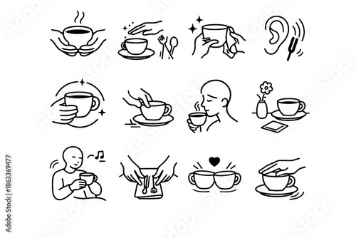 Enjoyment step care icon caf mindful quiet icons vector harmony sipping contact