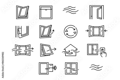 Subtle vector clarity ventilation icon control tilt hinge gentle calm window icons