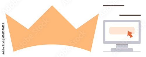 Brand authority, digital marketing, content creation, online engagement, web design, user experience. Crown symbol and monitor with highlighted text and cursor. Brand authority and digital marketing