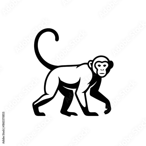 minimalist monkey vector illustration black and white primate mascot logo