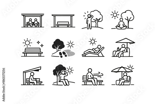 Calm bench vector urban icon icons comfort shade spot pause break resting