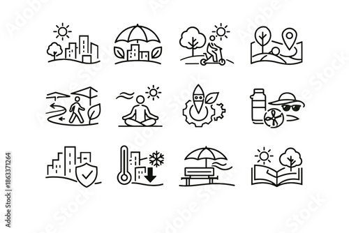 Shade calm heat urban comfort design navigation icon vector city resilience thermal