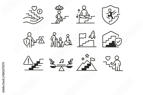 Readiness vertical safety stair vector calm culture caution mindful icons everyday design