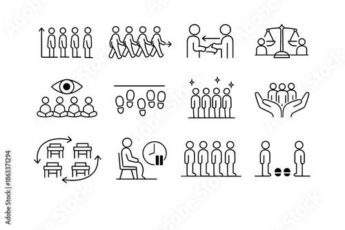 Vector movement order waiting group line icons classroom calm transition step icon