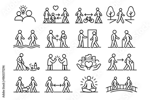 Collective vector culture sidewalk urban public mindset icon icons pedestrian coexistence responsibility