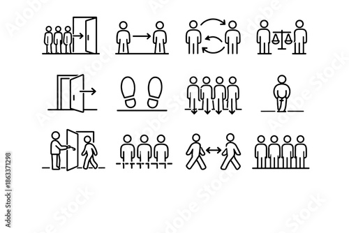 Door urban focus sidewalk queue clarity respect icons vector step order social