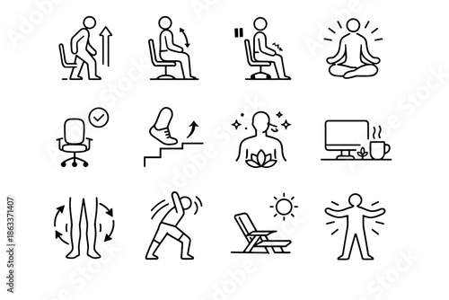 Chair interruption desk break healthy inactivity icon sitting reminder movement vector support