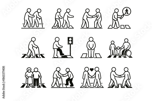 Crossing icons calm icon urban safety awareness step pedestrian cane vector clarity