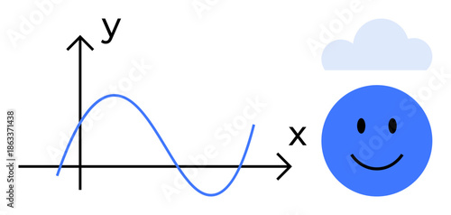 Mathematical graph. Graph symbols with positive emotion reflecting creativity and problem solving. Mathematical graph connects data analysis with innovation. For STEM, education, creativity