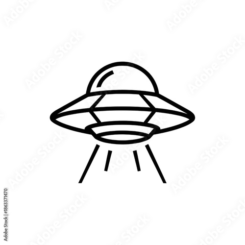 Minimalist UFO Flying Saucer Line Art - Retro Alien Spaceship Vector Icon 