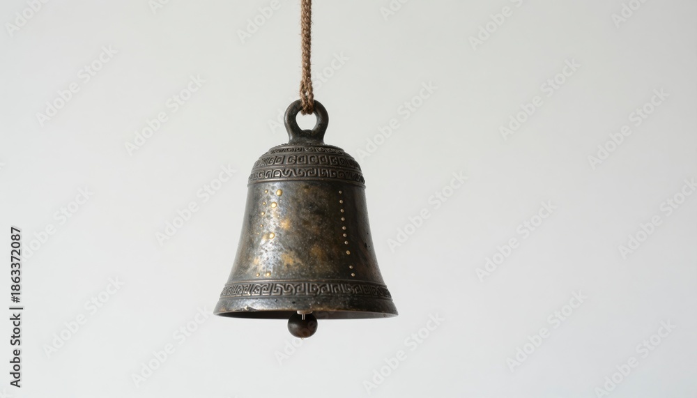 Fototapeta premium Aged Metal Bell Hanging Against Light