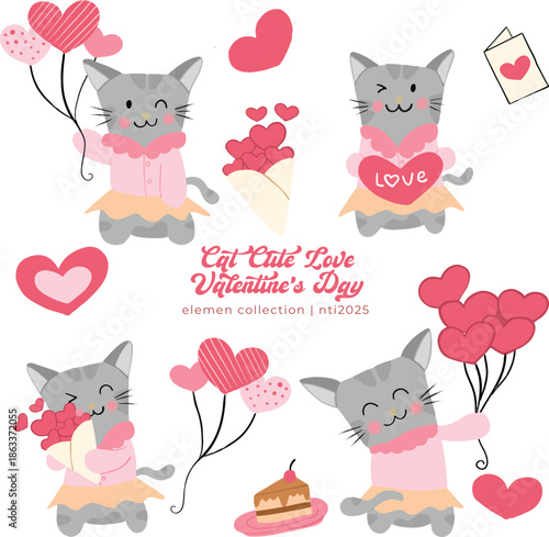 cat cute love valentine's day hand drawn