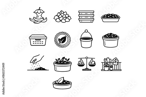 Ground eco icon captions vector plan bucket balance tray compost no vented