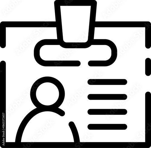 Simple line art icon of an ID card with a persons silhouette and text lines.