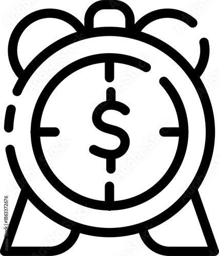 Alarm clock with dollar sign representing time is money concept.