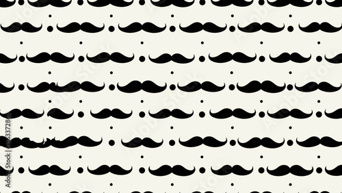 Seamless pattern of black mustaches and small dots on a light background