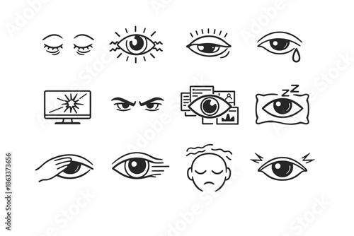 Meeting need look icon overload online eye eyes visual fatigue tension vector