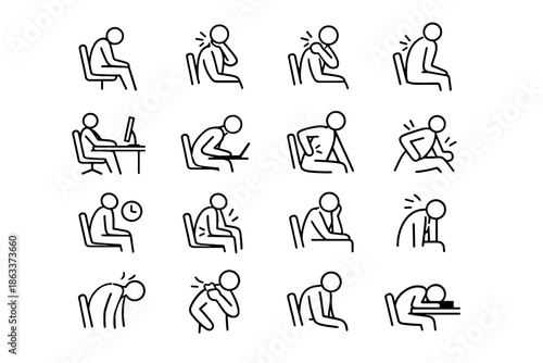 Strain icon vector neck sitting tiredness online posture meeting leaning physical fatigue