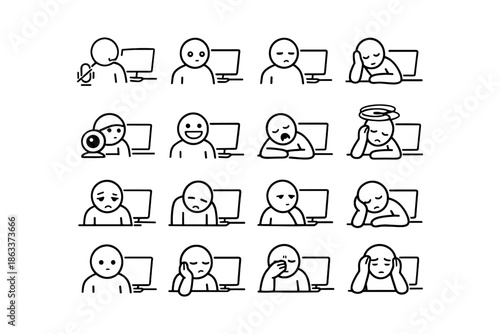 Disengaged engagement icons stare social online muted loss icon vector low smile