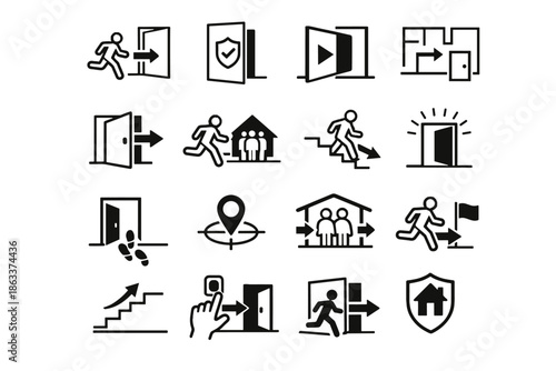 Logic exit icons icon awareness vector access evacuation safe minimalist locations door