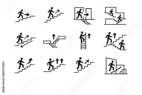 Icon minimalist vector step evacuation level icons movement vertical building stair upward