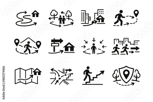 External safety icons evacuation area street open spatial icon urban clarity step