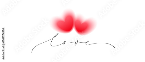 Soft Love Lettering on Gentle Heart Shapes Background with Blurred White Pink Clouds. Romantic Vector Illustration for Valentine Greeting Cards, Posters, Banners and Emotional Design