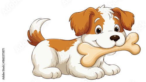 Cute Cartoon Baby Dog with Bone in Vector Isolated on White Background