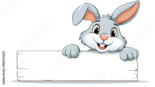 Cheerful Rabbit Holding Blank Sign Vector Illustration for Graphics Design