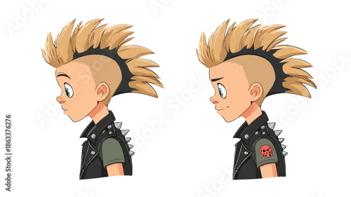 Cool Cartoon Punk Boy with Edgy Mohawk Hair Vector Illustration
