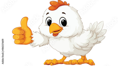 Cheerful Cartoon Chicken Giving Thumbs Up Gesture with Outline - Vector Illustration