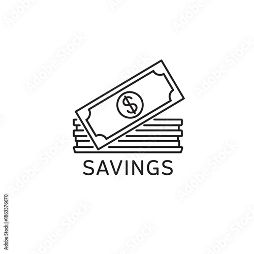Simple Line Art Illustration of Savings Concept with Dollar Bill and Stacked Coins